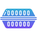 Futuristic binary emblem with blue gradient